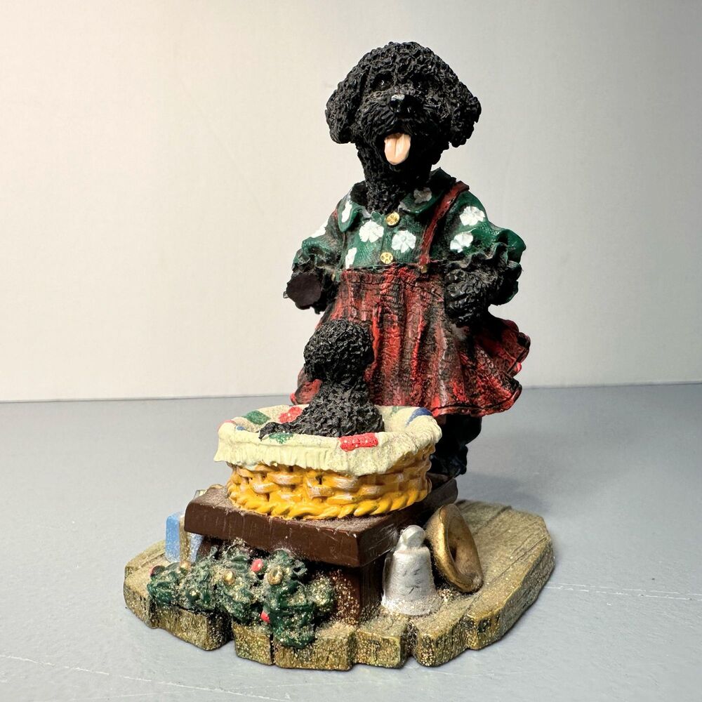 Vintage Poodle Nodder Figurine with Puppy in Basket -3.5" tall -FLAW Paw Missing